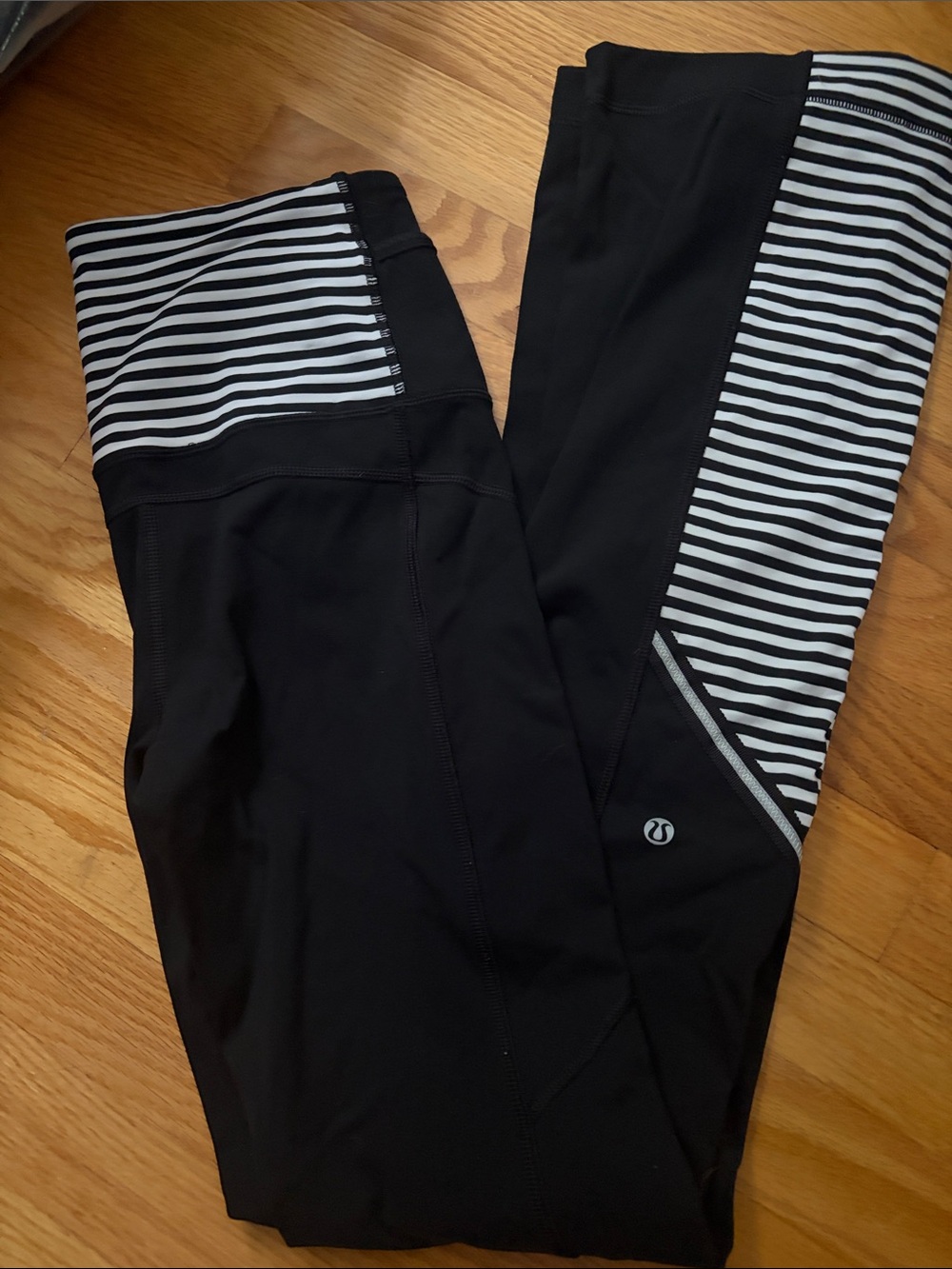 lululemon athletica Black Leggings with Black & White Stripe Panels
